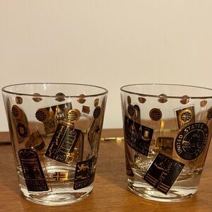 2 NATO Gold & Black Postage Stamp Design Rocks Glasses USA Italy Canada Norway